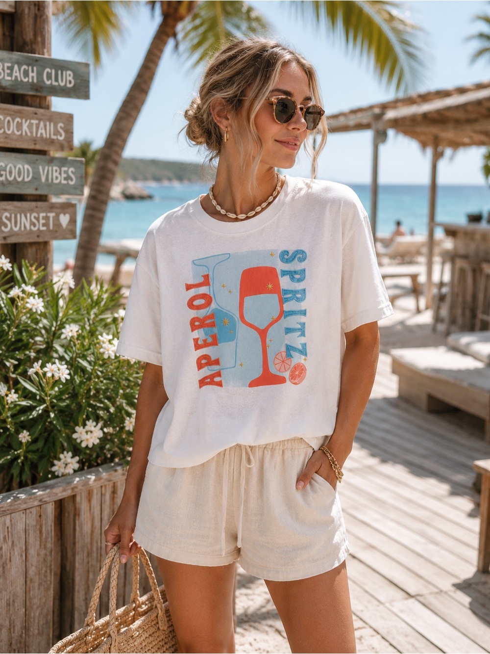 Wildfox Aperol Spritz Graphic Tee Size Large | 100% Cotton Coastal Summer Vibes